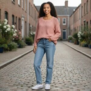 Coldwater Creek Sweater Women‎ Medium Peach Pink Open Knit Cottagecore Cotton